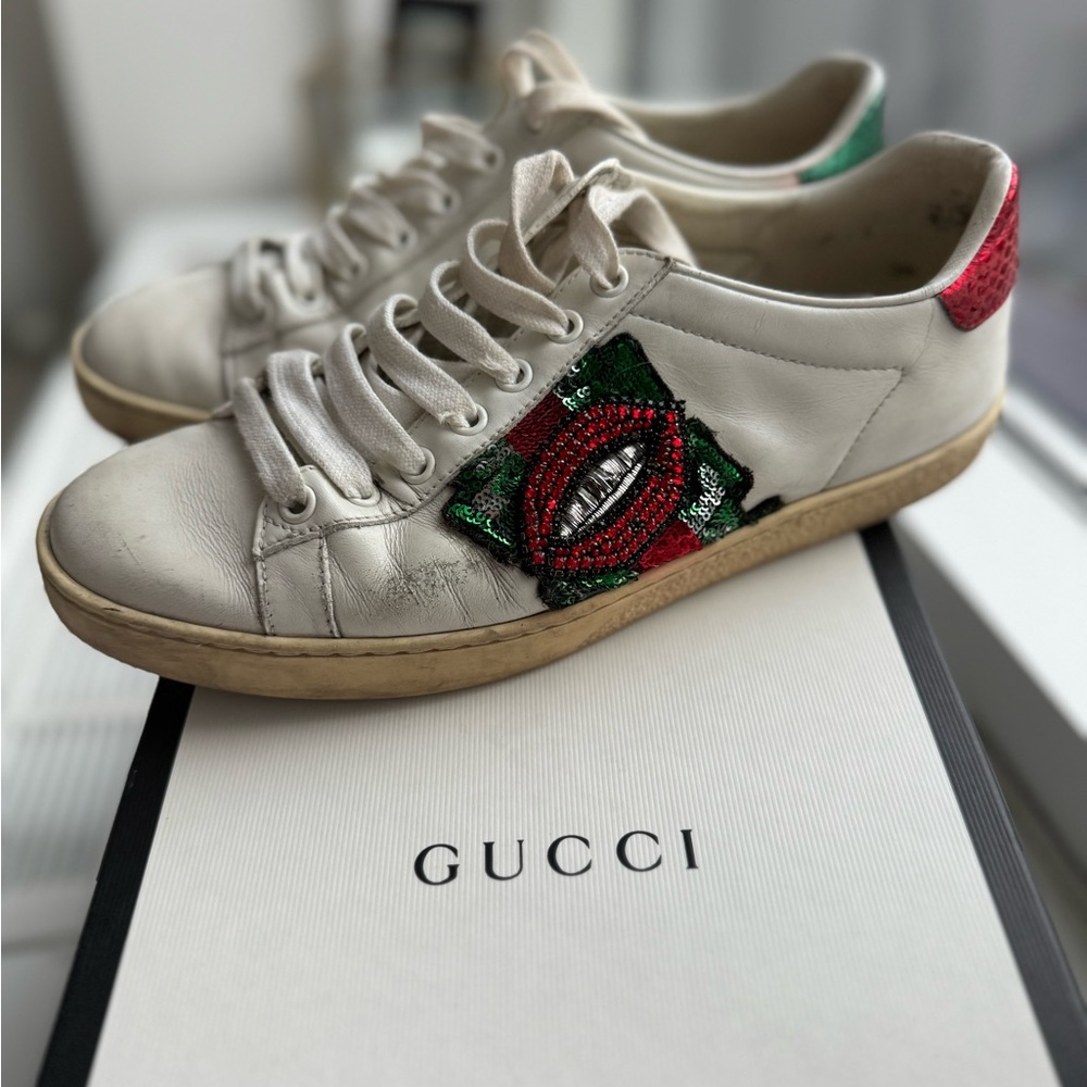 GUCCI Ace lips low top sneaker, white size 37.5
